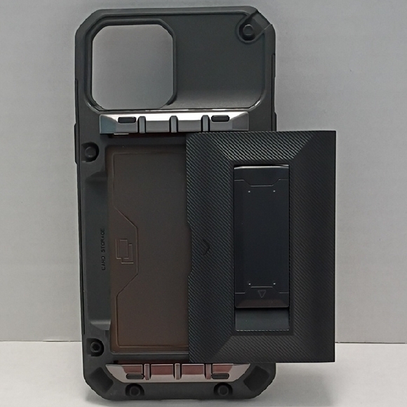 iPhone 13 Pro Max Black & Silver Protective Phone Case W/ Stand & Card Slot - Picture 3 of 5